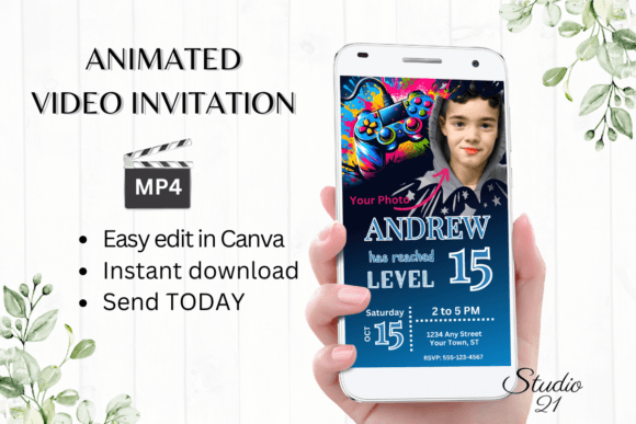 Level Up Your Party: The Gamer 15 Digital Invitation